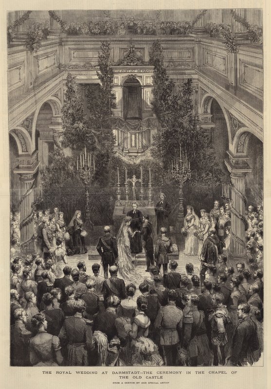 The Royal Wedding at Darmstadt, the Ceremony in the Chapel of the Old Castle (engraving) بواسطة مدرسة اللغة الإنجليزية