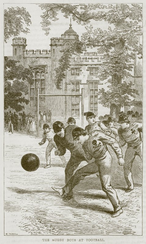 The Rugby Boys at Football ، توضيح من The Boys Own Volume ، c.1860 بواسطة مدرسة اللغة الإنجليزية