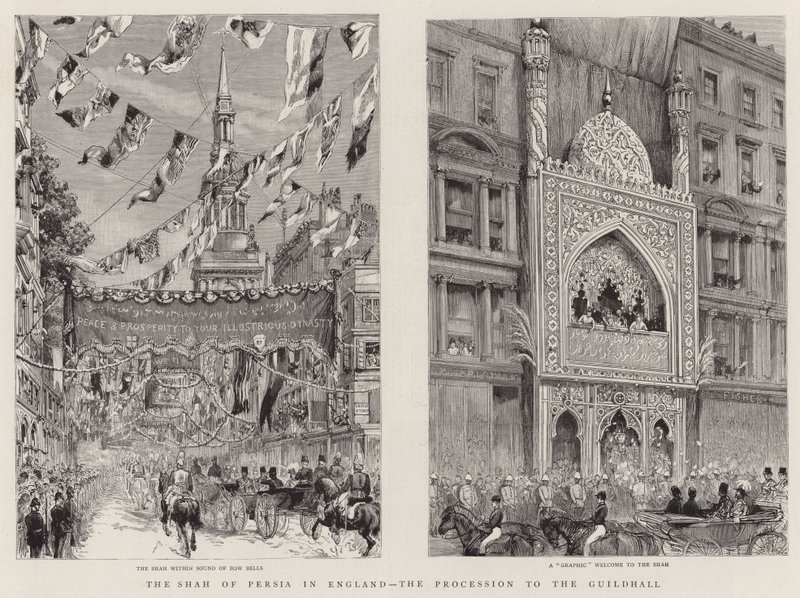The Shah of Persia in England, the Procession to the Guildhall (engraving) بواسطة مدرسة اللغة الإنجليزية