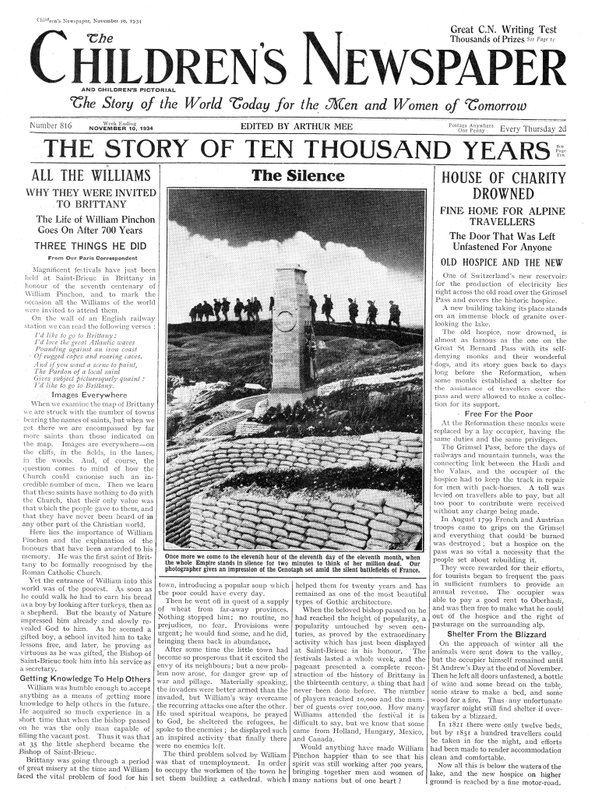 يوم صمت الذكرى ، الصفحة الأولى من "جريدة الأطفال" ، نوفمبر 1934 (ورق الصحف) بواسطة مدرسة اللغة الإنجليزية