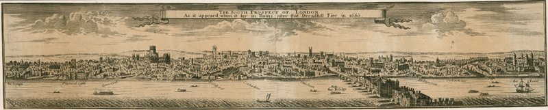 بروسبكت الجنوبية في لندن ، بعد الحريق الكبير عام 1666 بواسطة مدرسة اللغة الإنجليزية