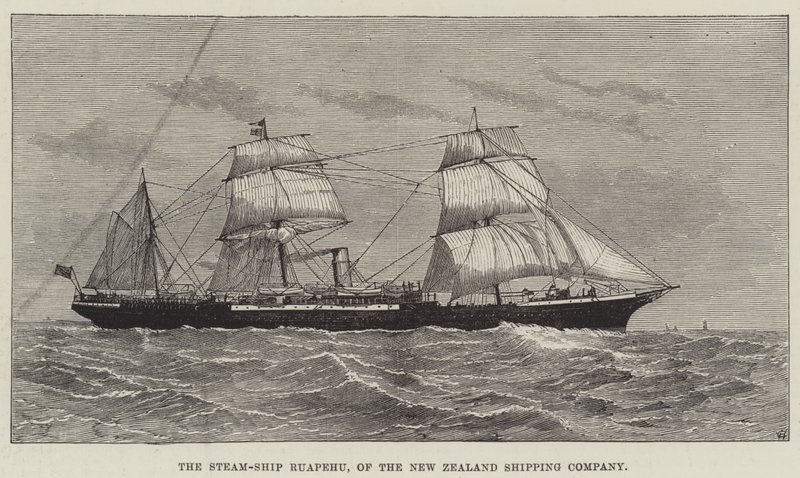 سفينة Steam-Ship Ruapehu التابعة لشركة الشحن النيوزيلندية (نقش) بواسطة مدرسة اللغة الإنجليزية