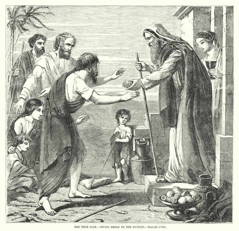 الصيام الحقيقي ، إعطاء الخبز للجياع ، إشعياء الثامن (نقش) بواسطة مدرسة اللغة الإنجليزية