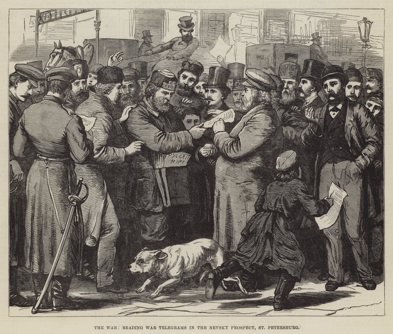 الحرب ، قراءة War Telegrams in the Nevsky Prospect ، سان بطرسبرج (نقش) بواسطة مدرسة اللغة الإنجليزية