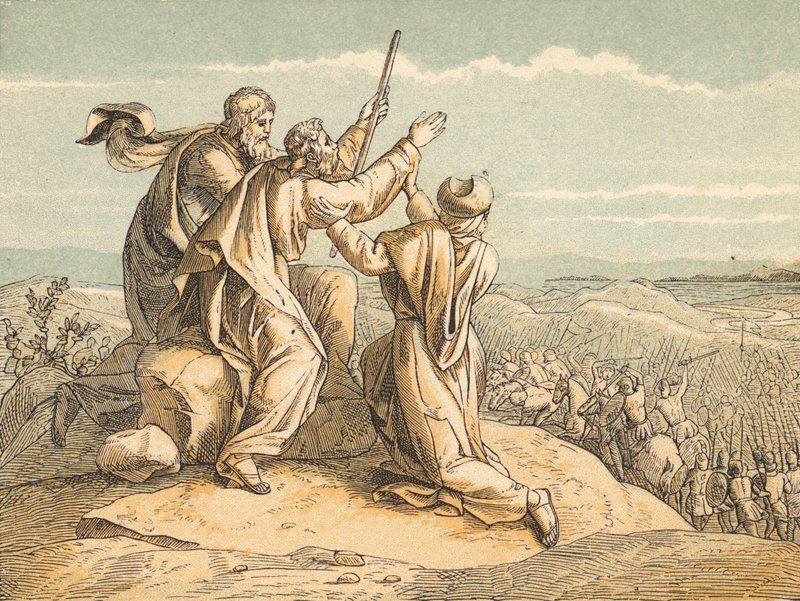 The War with Amalek (coloured engraving) بواسطة مدرسة اللغة الإنجليزية