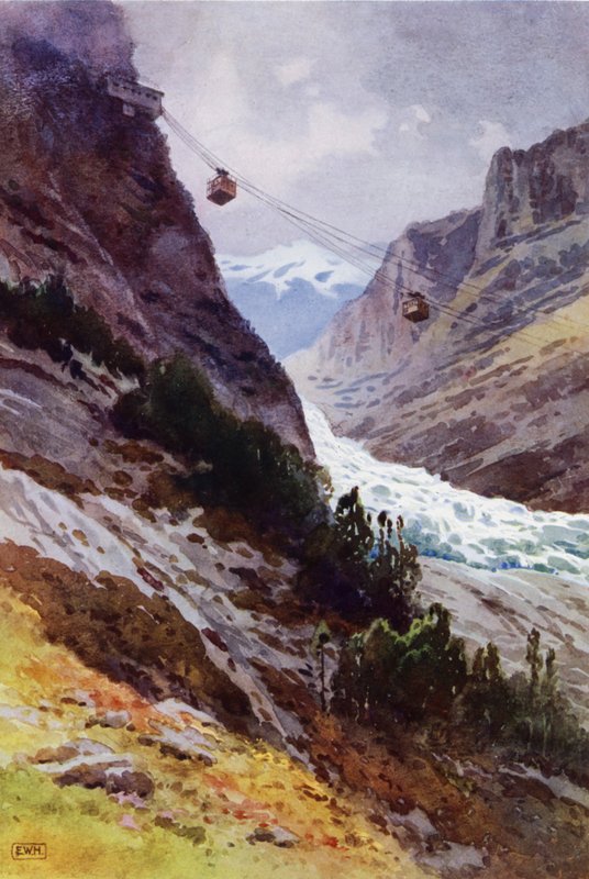 تلفريك Wetterhorn Aerial للسكك الحديدية ، سويسرا (لون ليثو) بواسطة مدرسة اللغة الإنجليزية