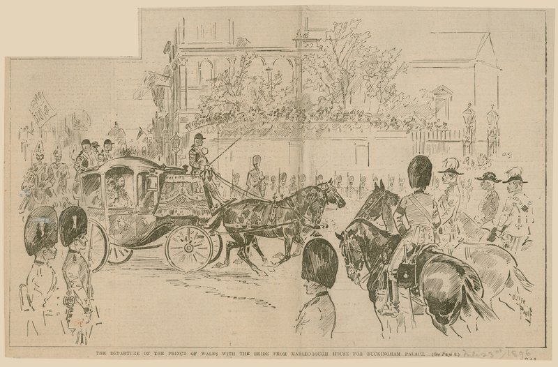 رحيل أمير ويلز مع العروس من بيت مارلبورو لقصر باكنغهام ، 23 يوليو 1896 بواسطة مدرسة اللغة الإنجليزية