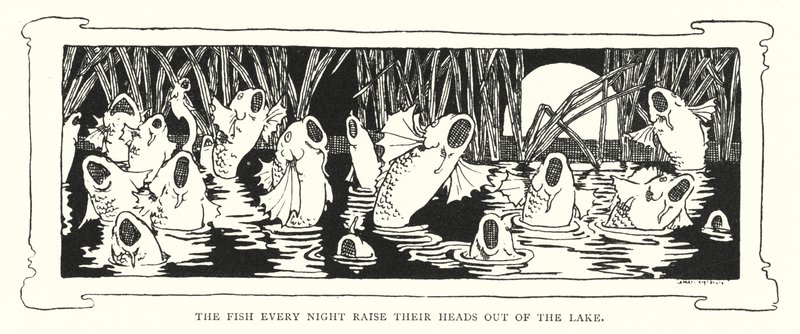 The fish every night raise their heads out of the lake (engraving) بواسطة مدرسة اللغة الإنجليزية