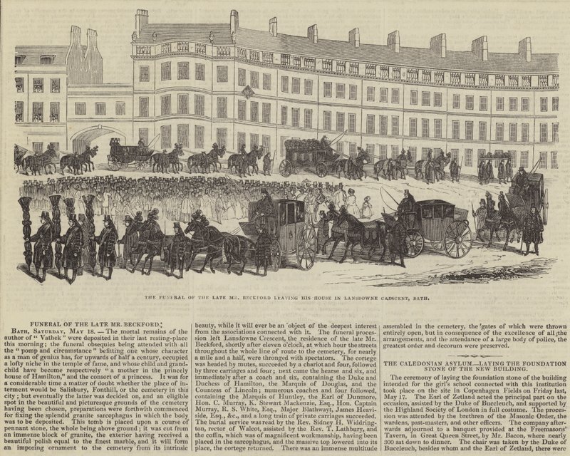 The funeral of the late Mr William Beckford, leaving his house in Lansdowne Crescent, Bath (engraving) بواسطة مدرسة اللغة الإنجليزية