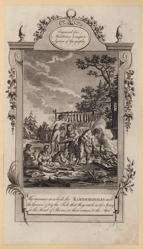 The manner in which the Kamtschadales melt the Grease and dry the Fish that they catch in the Spring at the Head of Rivers, on their return to the Sea (engraving) بواسطة مدرسة اللغة الإنجليزية