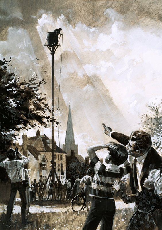 The record for sitting up a pole was held by Jim Dean of Dallas, Texas (gouache on paper) بواسطة مدرسة اللغة الإنجليزية