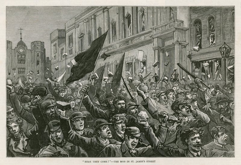 أعمال الشغب في الطرف الغربي من لندن ، 8 فبراير 1886: ها قد أتوا! - الغوغاء في شارع سانت جاميس ، لندن بواسطة مدرسة اللغة الإنجليزية