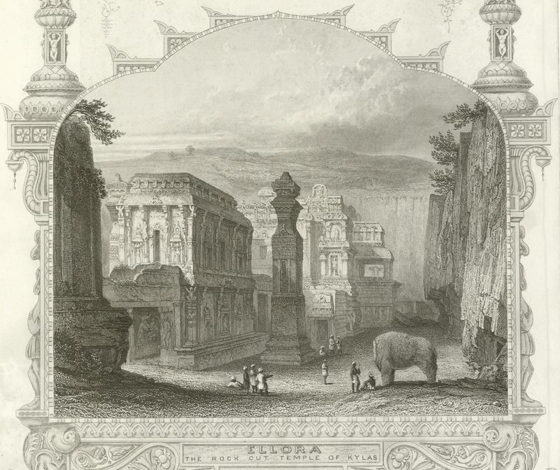 قطع الصخور معبد كايلا ، Ellora ، الهند بواسطة مدرسة اللغة الإنجليزية