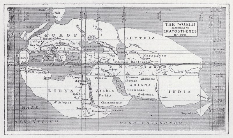 العالم حسب إراتوستينس ، قبل الميلاد 220 (ليثو) بواسطة مدرسة اللغة الإنجليزية