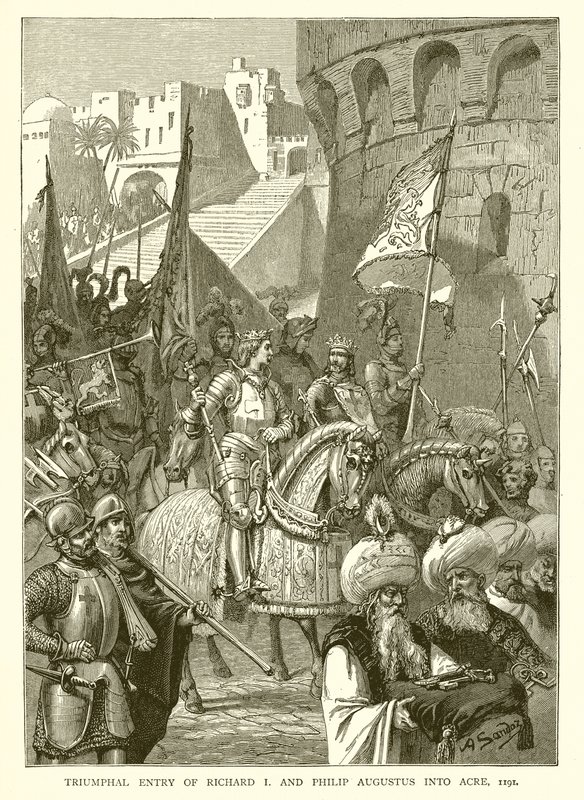 دخول النصر لريتشارد الأول وفيليب أوغسطس إلى عكا ، 1191 بواسطة مدرسة اللغة الإنجليزية
