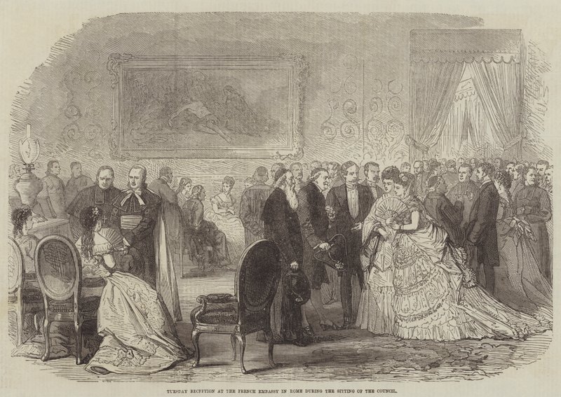 Tuesday Reception at the French Embassy in Rome during the Sitting of the Council (engraving) بواسطة مدرسة اللغة الإنجليزية