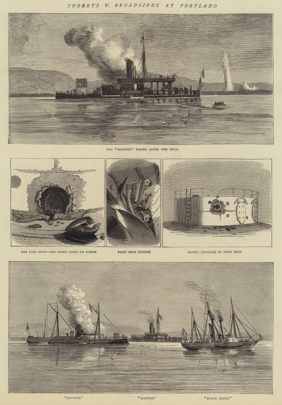 Turrets v Broadsides at Portland (engraving) بواسطة مدرسة اللغة الإنجليزية