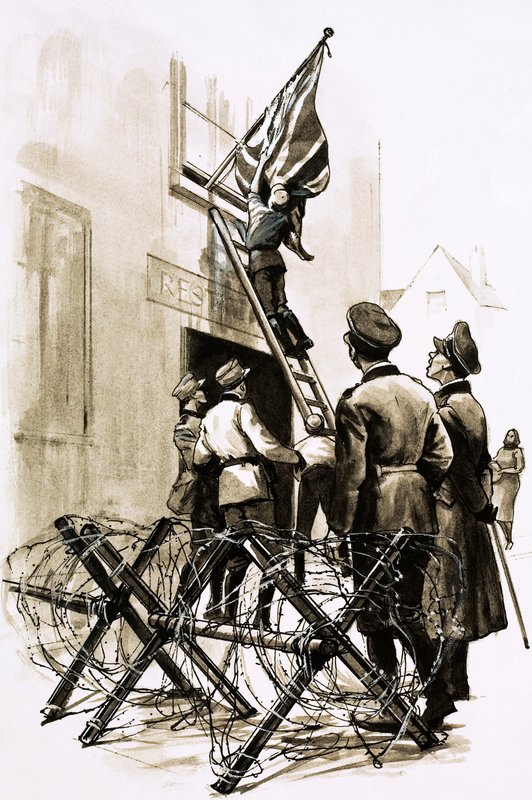 Under German occupation, Union Jacks were torn down (gouache on paper) بواسطة مدرسة اللغة الإنجليزية
