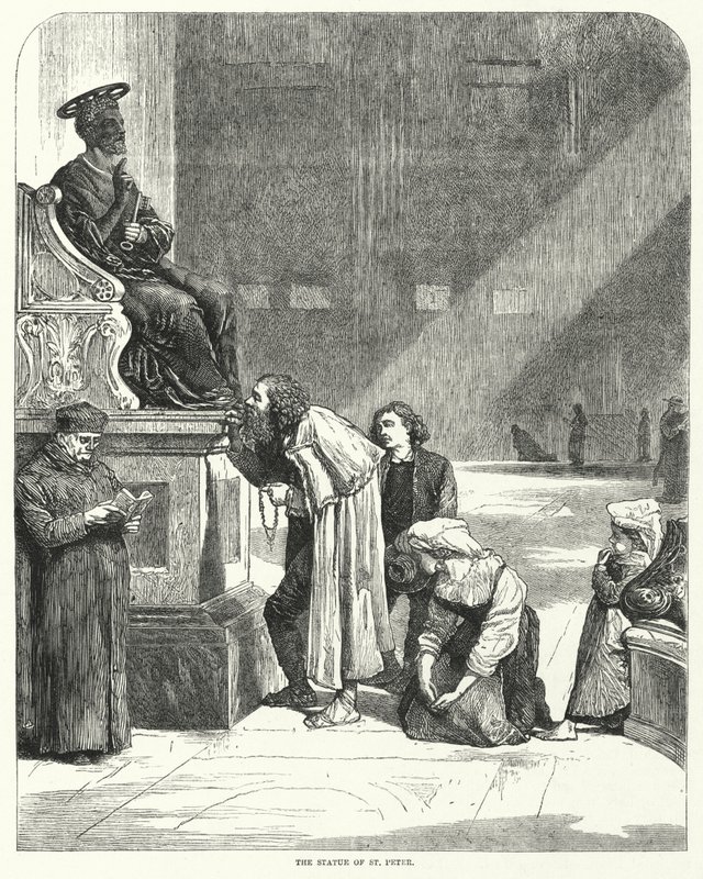 Vatican, St Peters, kissing the toes of the statue of St Peter (engraving) بواسطة مدرسة اللغة الإنجليزية