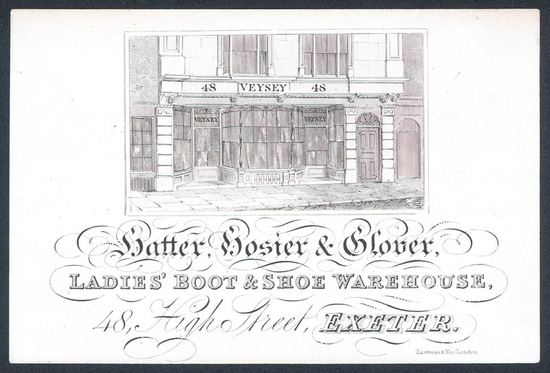 Veysey، hatter، hosier & glover، trade card بواسطة مدرسة اللغة الإنجليزية