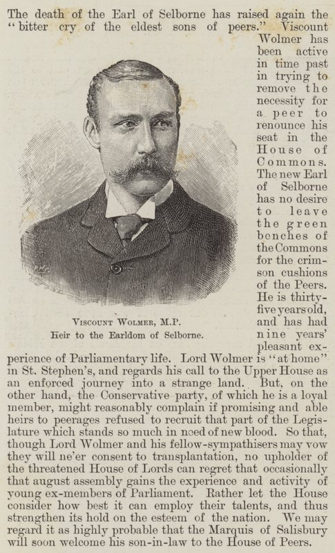 Viscount Wolmer ، MP ، وريث Earldom of Selborne (نقش) بواسطة مدرسة اللغة الإنجليزية