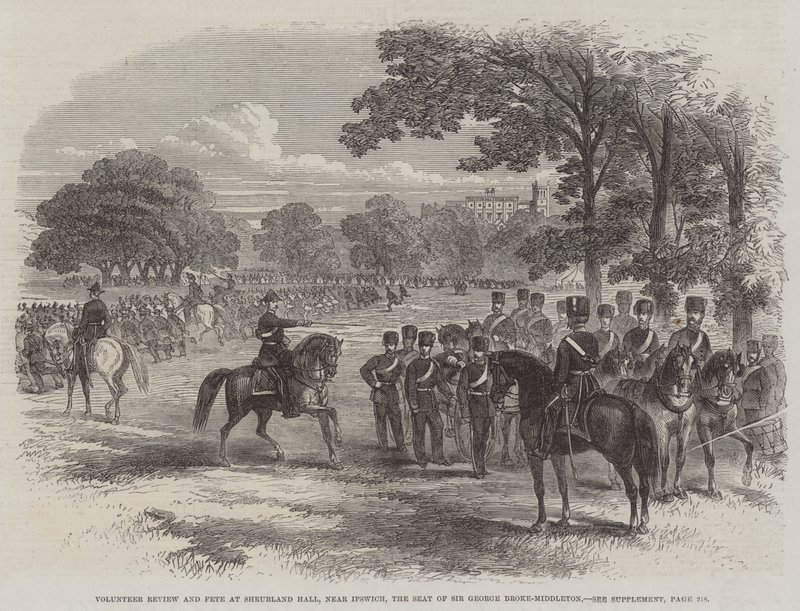 مراجعة المتطوعين و Fete في Shrubland Hall ، بالقرب من Ipswich ، مقر Sir George Broke-Middleton (نقش) بواسطة مدرسة اللغة الإنجليزية