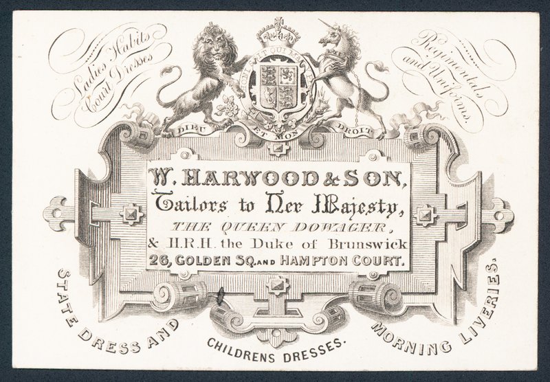 W Harwood & Son ، خياطون ، بطاقة تجارية بواسطة مدرسة اللغة الإنجليزية