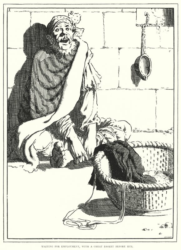 Waiting for employment, with a great basket before him (engraving) بواسطة مدرسة اللغة الإنجليزية