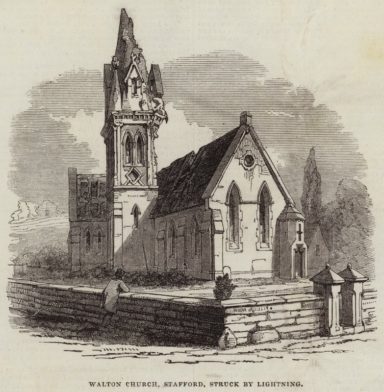 Walton Church, Stafford, struck by Lightning (engraving) بواسطة مدرسة اللغة الإنجليزية