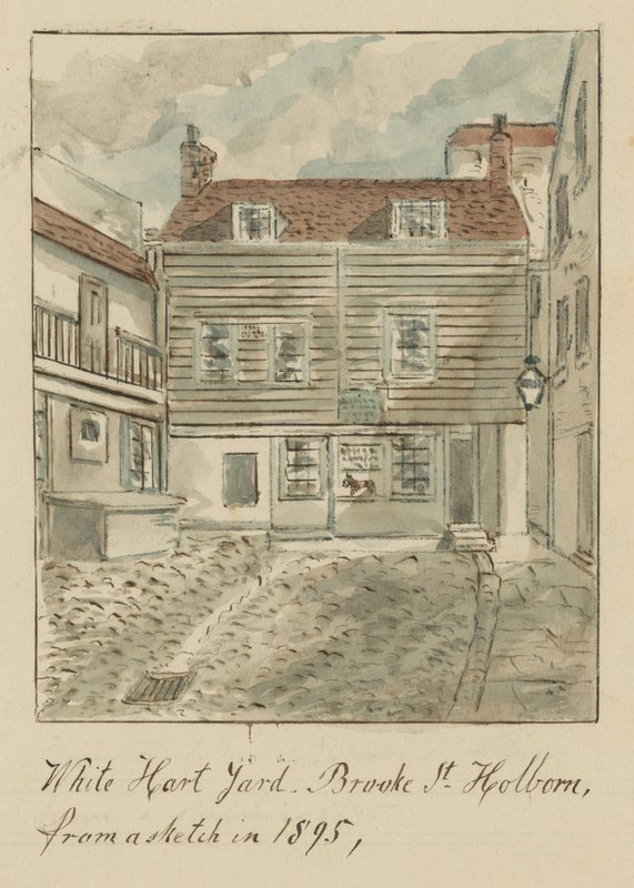 وايت هارد يارد ، شارع بروك ، هولبورن ، لندن ، من رسم تخطيطي عام 1895 (مرحاض على ورق) بواسطة مدرسة اللغة الإنجليزية