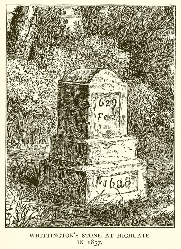 Whittingtons Stone في Highgate عام 1857 بواسطة مدرسة اللغة الإنجليزية