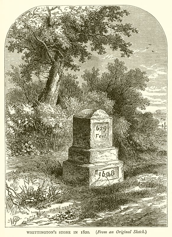Whittingtons Stone في عام 1820 بواسطة مدرسة اللغة الإنجليزية