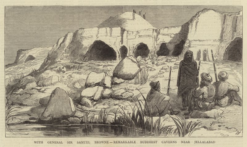 With General Sir Samuel Browne, remarkable Buddhist Caverns near Jellalabad (engraving) بواسطة مدرسة اللغة الإنجليزية