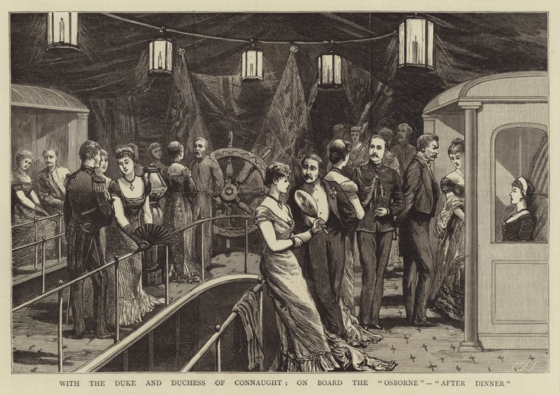 With the Duke and Duchess of Connaught, on Board the "Osborne", "After Dinner" (engraving) بواسطة مدرسة اللغة الإنجليزية