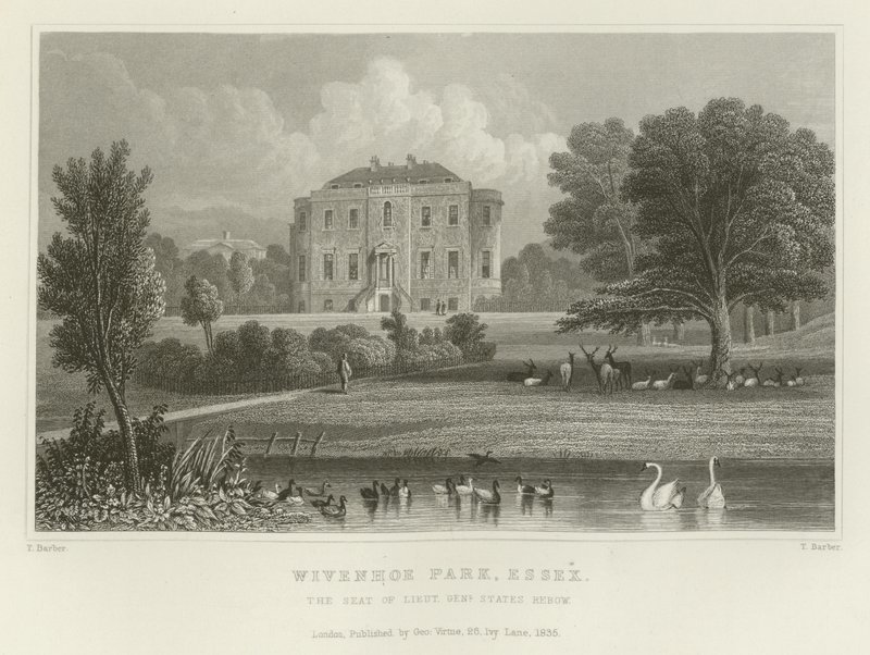 Wivenhoe Park ، Essex ، مقعد اللفتنانت جنرال الدول Rebow بواسطة مدرسة اللغة الإنجليزية