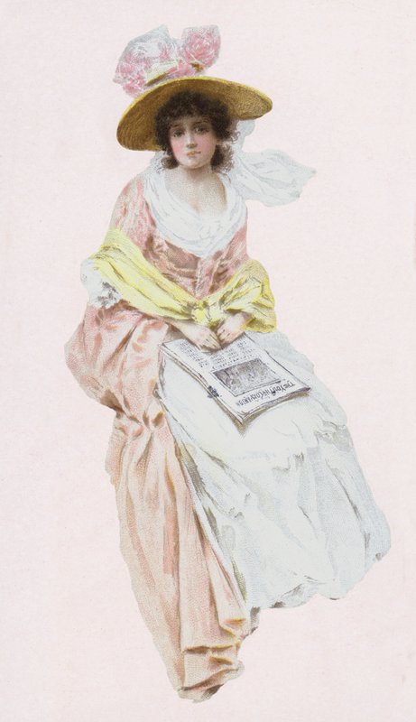 Woman in Victorian or Edwardian dress reading a newspaper (chromolitho) بواسطة مدرسة اللغة الإنجليزية