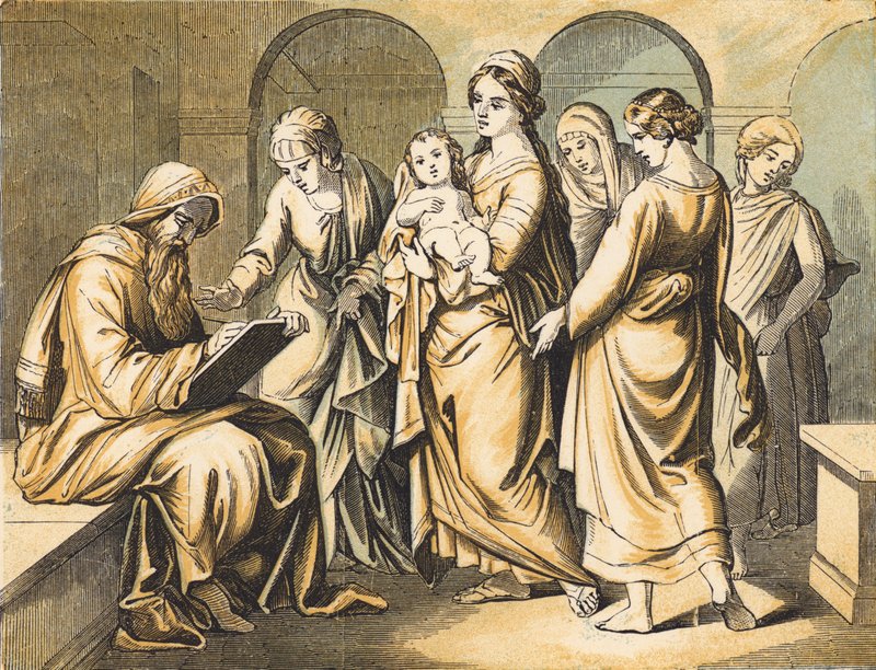 Zacharias naming John the Baptist (coloured engraving) بواسطة مدرسة اللغة الإنجليزية