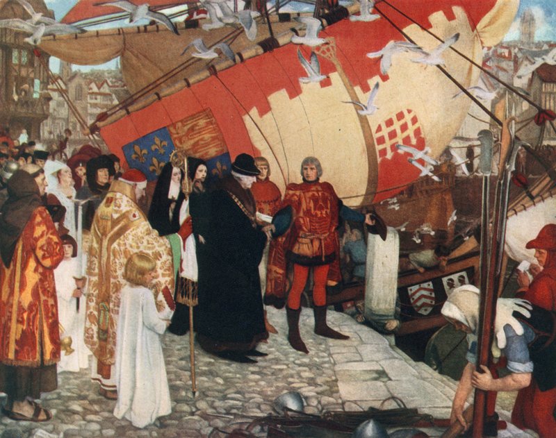 رحيل جون وسيباستيان كابوت من بريستول في رحلتهما الأولى للاكتشاف ، 1497 بواسطة ارنست بورد