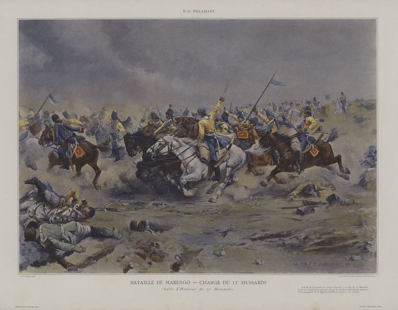 Bataille de Marengo - Charge du 12e Hussards (Charge of 12th Hussars at the Battle of Marengo) بواسطة إرنست جان ديلاهاي