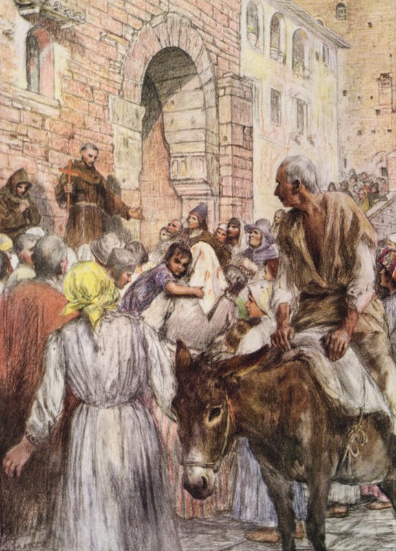 القديس فرنسيس يعظ في بولونيا (الطباعة الحجرية الملونة) بواسطة يوجين (بعد) برناند