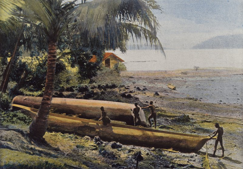 جزر أندامان ، بناء Pirogue بواسطة المصور الأوروبي