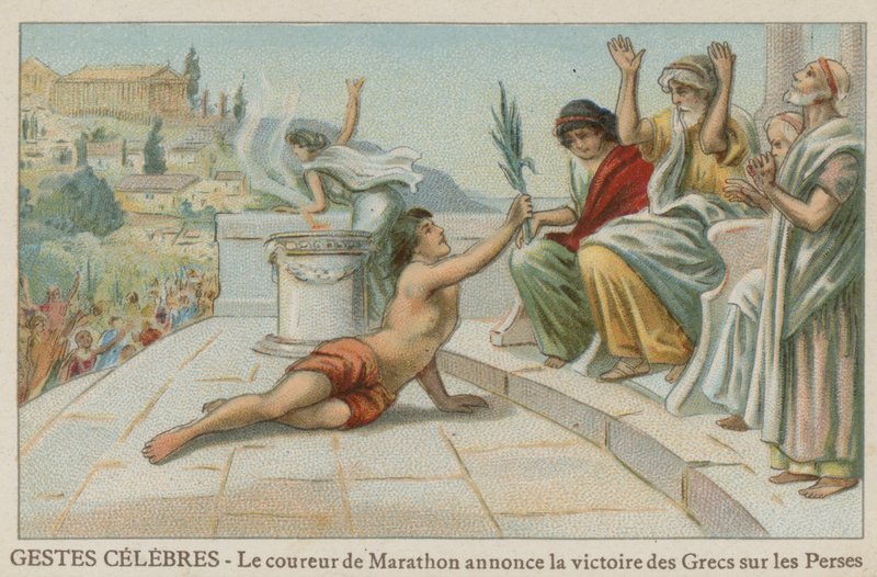 Pheidippides يجلب الأخبار عن انتصار الإغريق على الفرس في ماراثون ، 490 قبل الميلاد بواسطة المدرسة الأوروبية