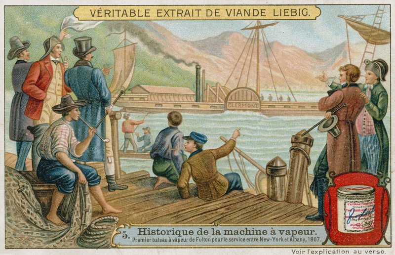 روبرت فولتونز أول باخرة مجداف للخدمة بين نيويورك وألباني ، 1807 بواسطة المدرسة الأوروبية