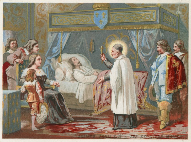 سانت فنسنت دي بول يساعد الملك لويس الثالث عشر ملك فرنسا في لحظاته الأخيرة ، 1643 بواسطة المدرسة الأوروبية