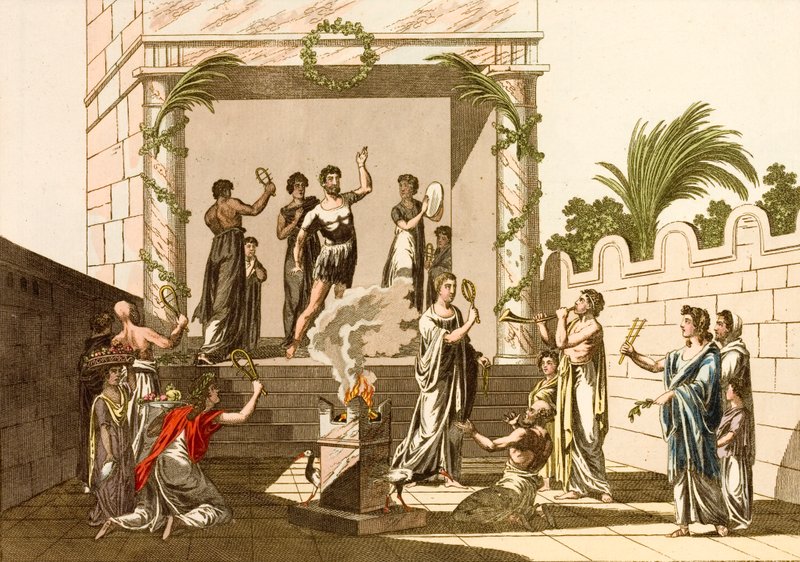 Ancient Romans performing the Rites of Isis, Pompeii (coloured engraving) بواسطة المدرسة الأوروبية
