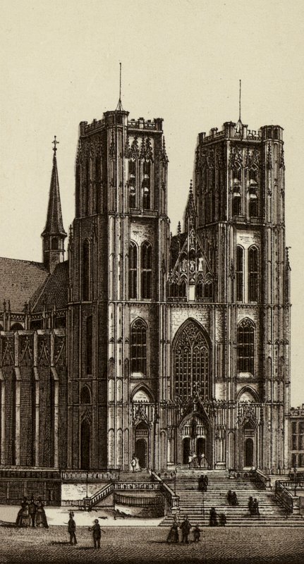 Bruxelles / Brussels: Church of Saints Michel and Gudule (litho) بواسطة المدرسة الأوروبية