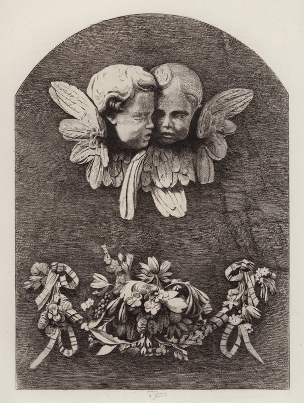 Cambridge: Carvings in Trinity College Library (etching) بواسطة المدرسة الأوروبية