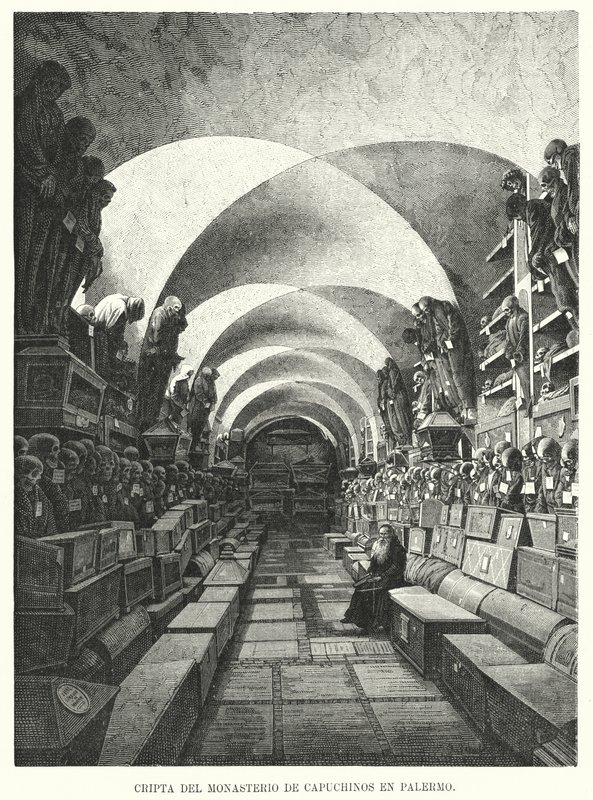 Catacombs of the Capuchin Monastery, Palermo, Sicily, Italy (litho) بواسطة المدرسة الأوروبية