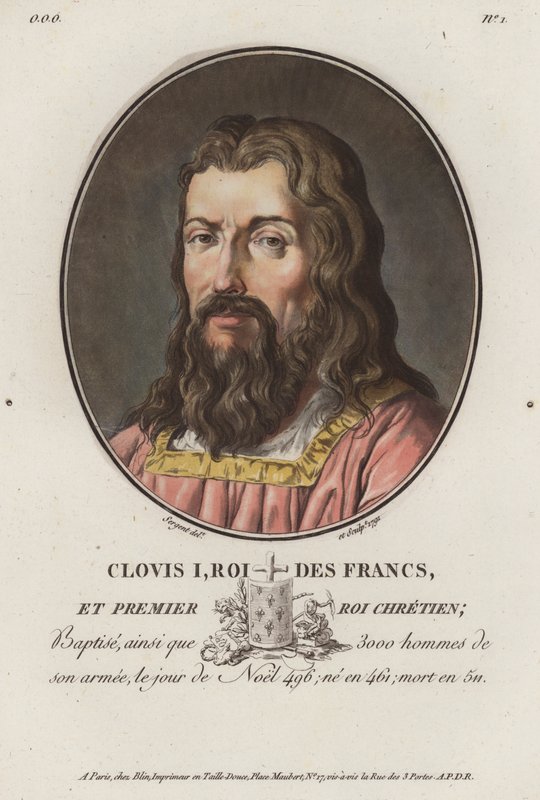 Clovis I, King of the Franks (coloured engraving) بواسطة المدرسة الأوروبية