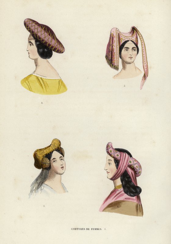Coiffures De Femmes (coloured engraving) بواسطة المدرسة الأوروبية